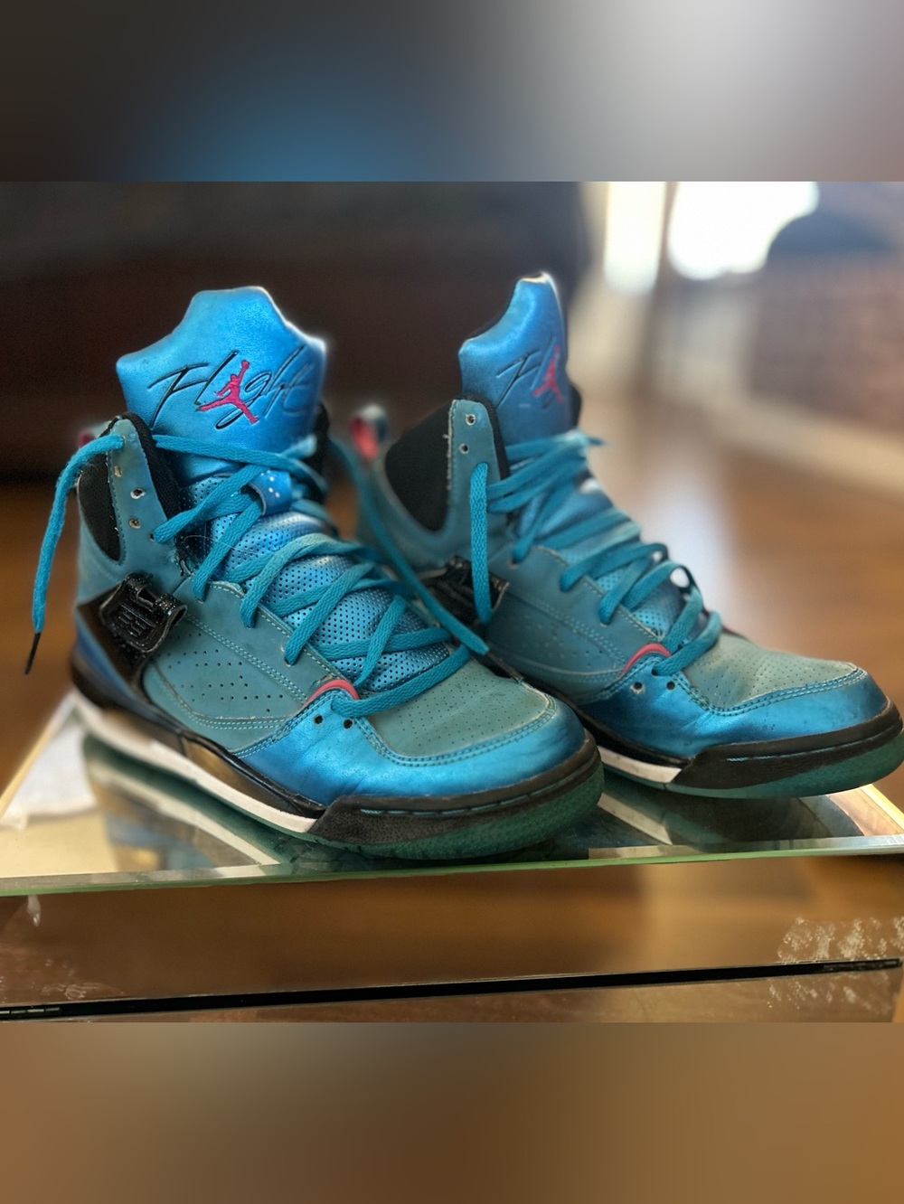 Rare Jordan High-Top Sneakers in Teal with Pink Accent